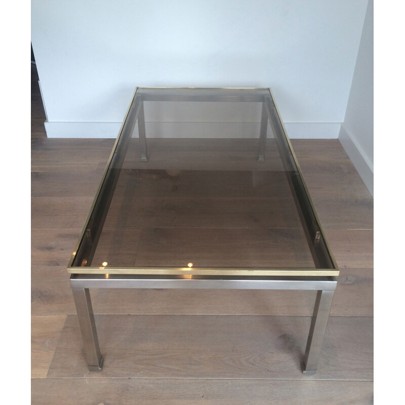 Coffee table in steel, brass and glass, Guy LEFEVRE - 1970s