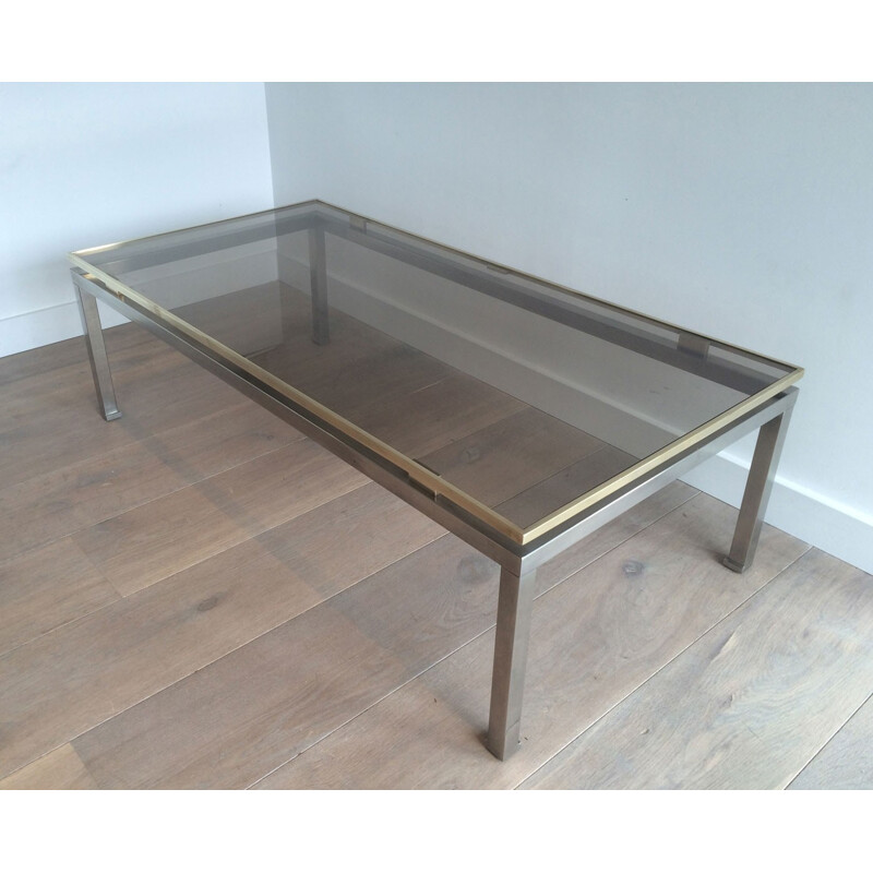 Coffee table in steel, brass and glass, Guy LEFEVRE - 1970s