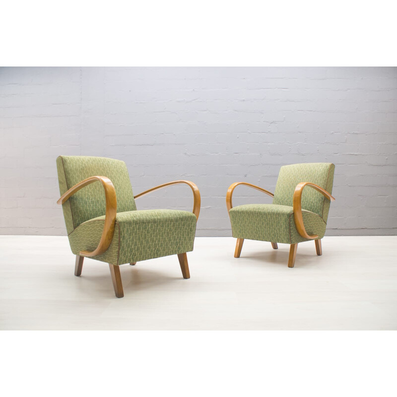 Set of 2 green armchairs by Jindřich Halabala for UP Závody - 1930s