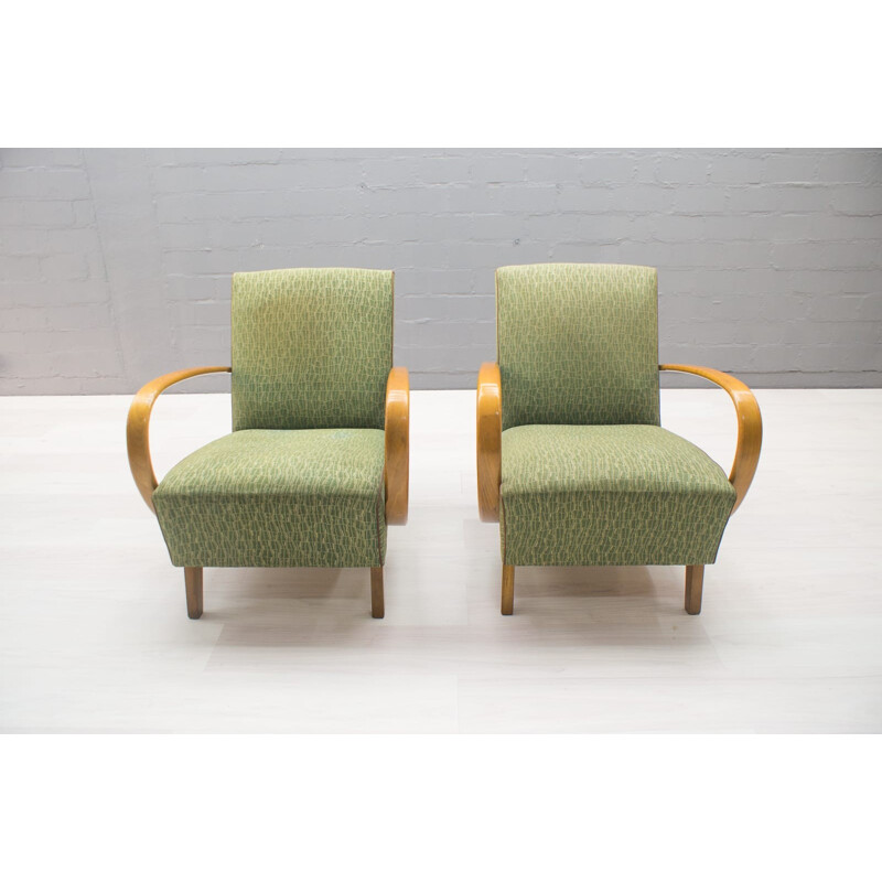 Set of 2 green armchairs by Jindřich Halabala for UP Závody - 1930s