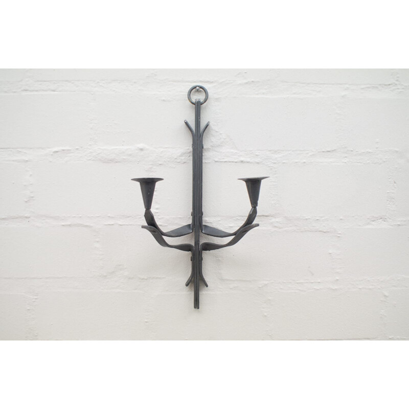 Set of 4 Wall Mounted Candleholders in Hand-Forged Iron - 1950s