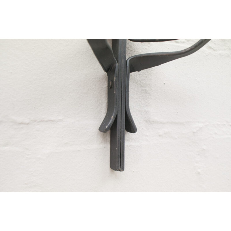 Suite of 4 hand forged vintage iron wall candle holders, France 1950