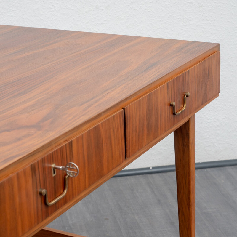 Large vintage desk in walnut with 3 drawers - 1950s