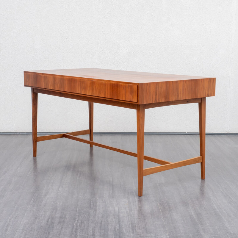 Large vintage desk in walnut with 3 drawers - 1950s