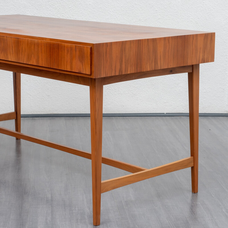 Large vintage desk in walnut with 3 drawers - 1950s