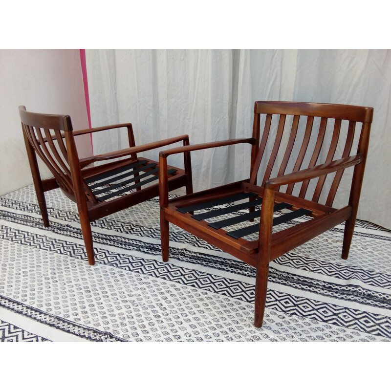 Set of 2 Vintage Teak Armchairs by Grete Jalk - 1950s