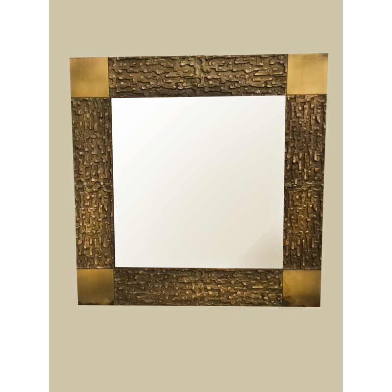 Vintage mirror in bronze by Luciano Frigerio - 1970s