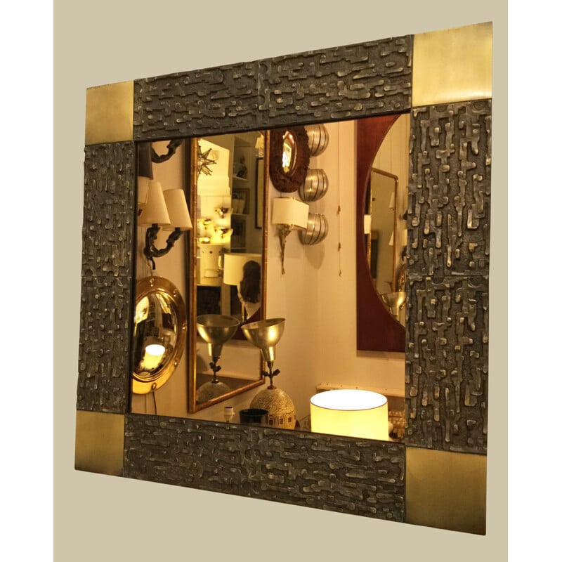 Vintage mirror in bronze by Luciano Frigerio - 1970s