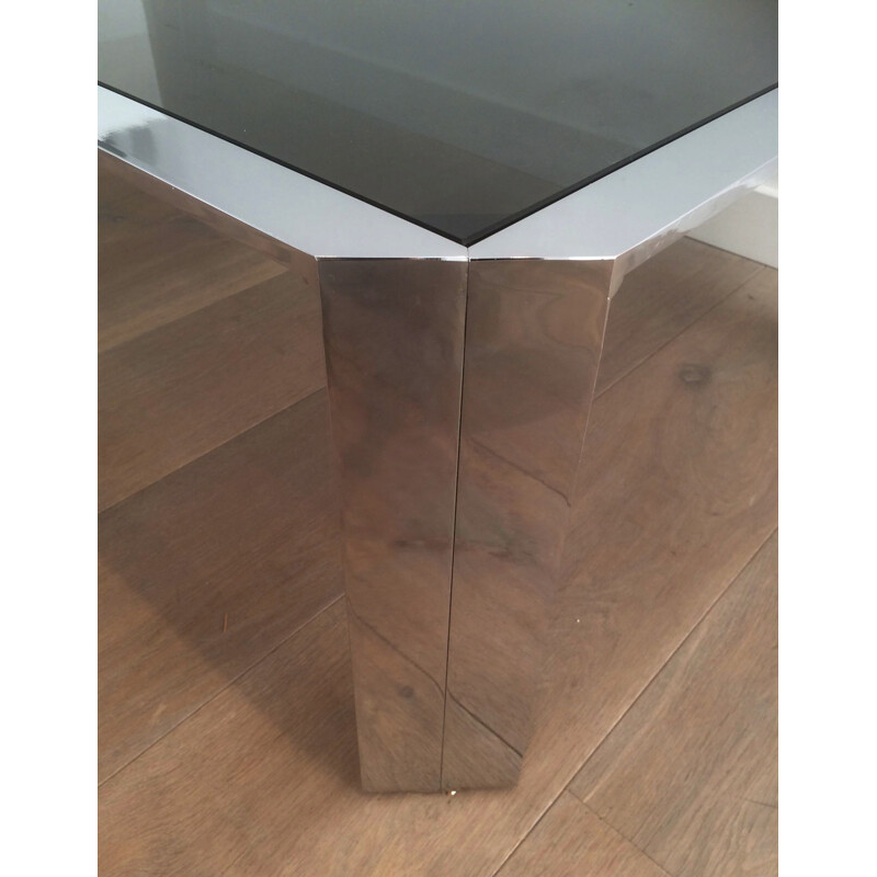 Coffee table in chromed metal and smocked glass - 1970s