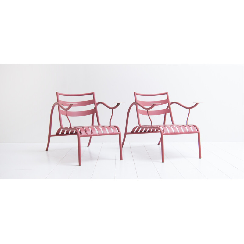 Suite de 2 fauteuils vintage "Thinking man" roses par Jasper Morrison - 1980
