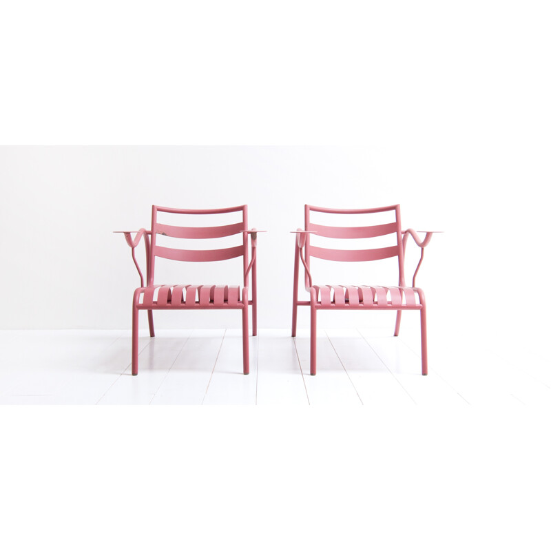 Suite de 2 fauteuils vintage "Thinking man" roses par Jasper Morrison - 1980