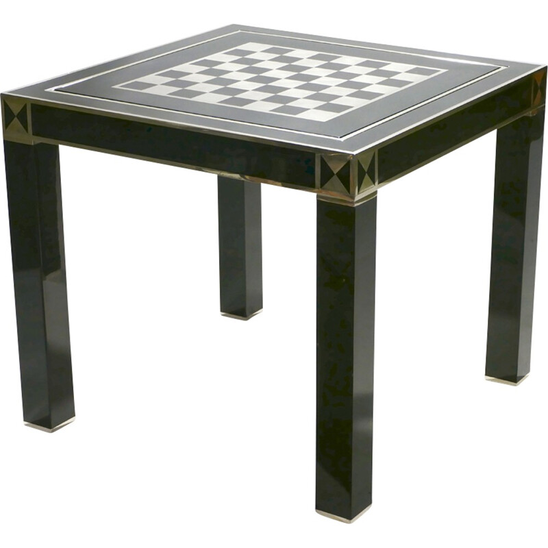 Table à jeu Vintage laquée et laiton J.C. Mahey - 1970