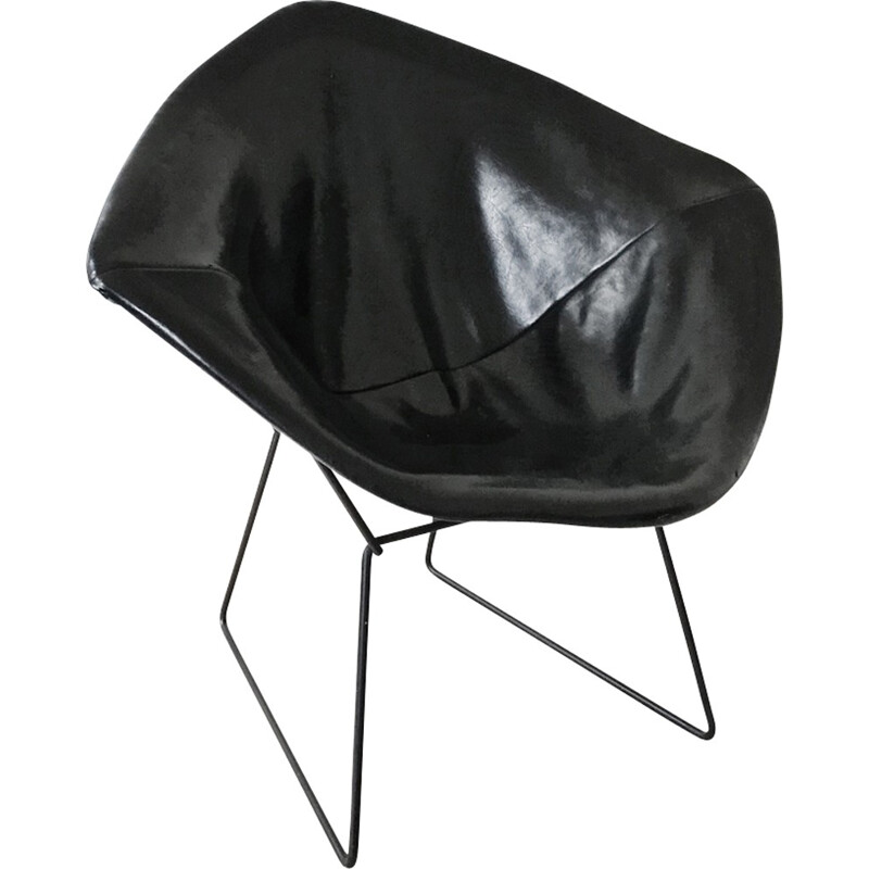 Vintage leather armchair by bBertoia Harry for Knoll - 1970s