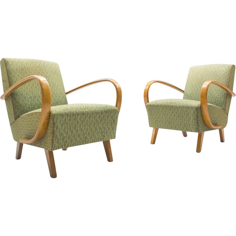 Set of 2 green armchairs by Jindřich Halabala for UP Závody - 1930s