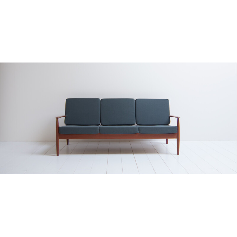 Vintage blue 3-seater sofa by Grete Jalk - 1960s