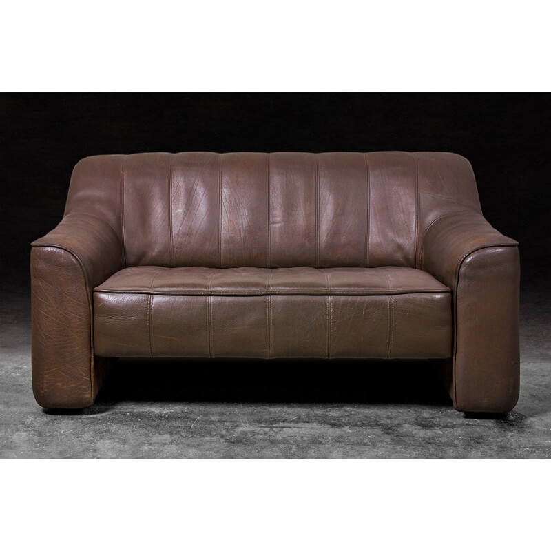 Paar bruin lederen sofa's van De Sede, Zweden 1970