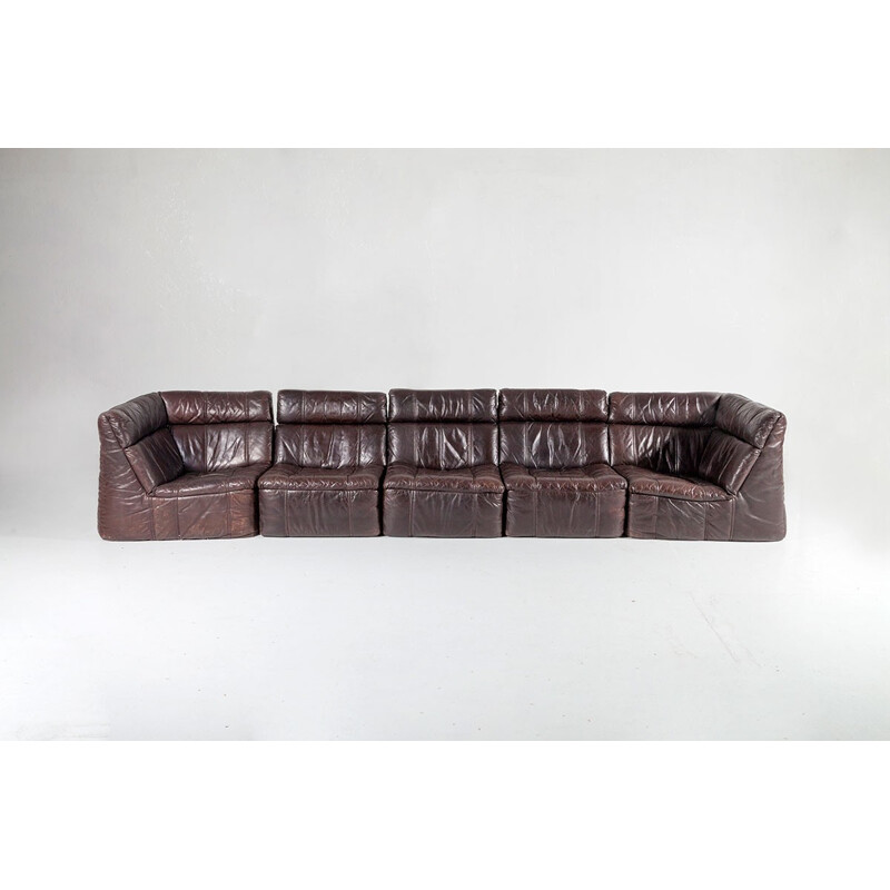 Vintage modular sofa in leather by Rolf Benz - 1970s