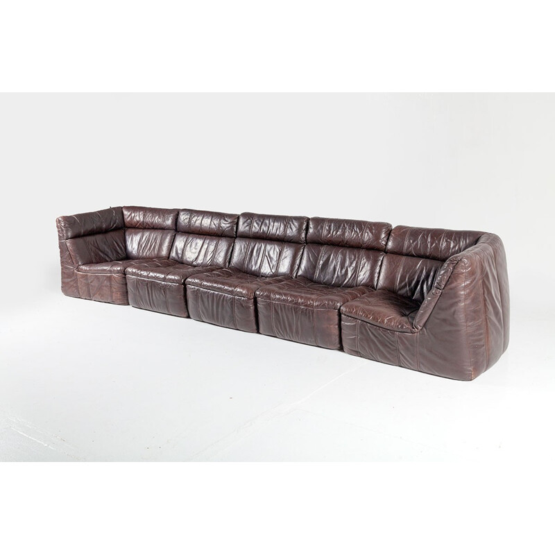 Vintage modular sofa in leather by Rolf Benz - 1970s