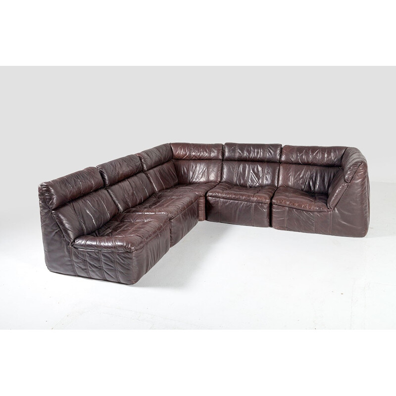 Vintage modular sofa in leather by Rolf Benz - 1970s