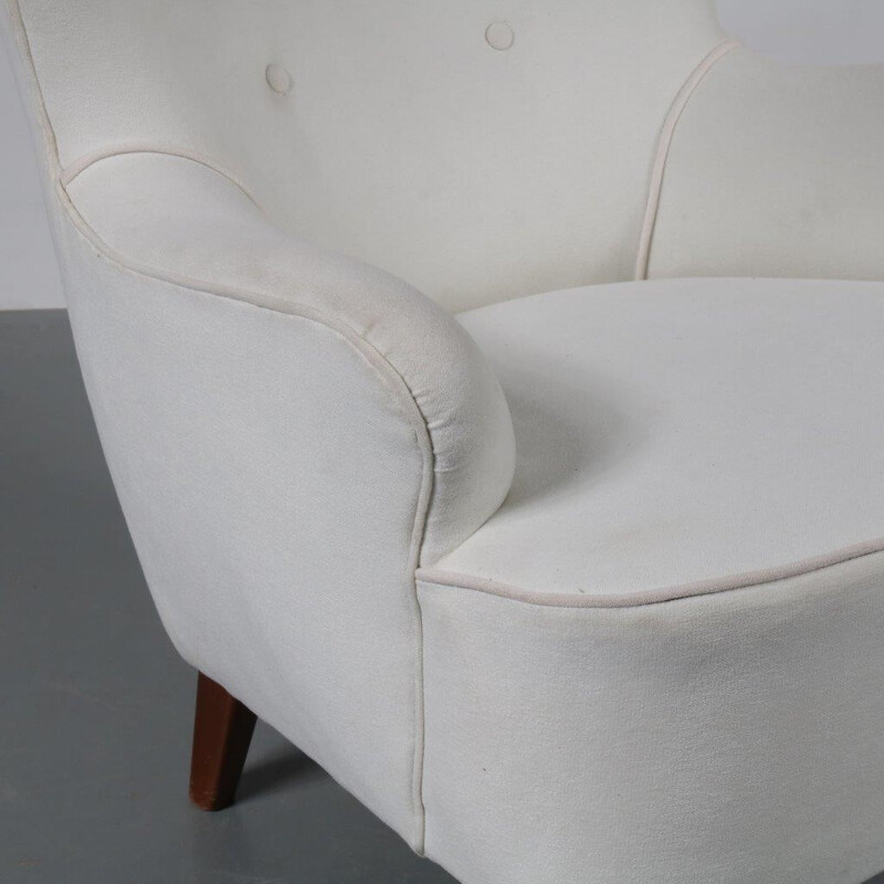 Vintage lounge chair in white velvet by Theo Ruth - 1950s