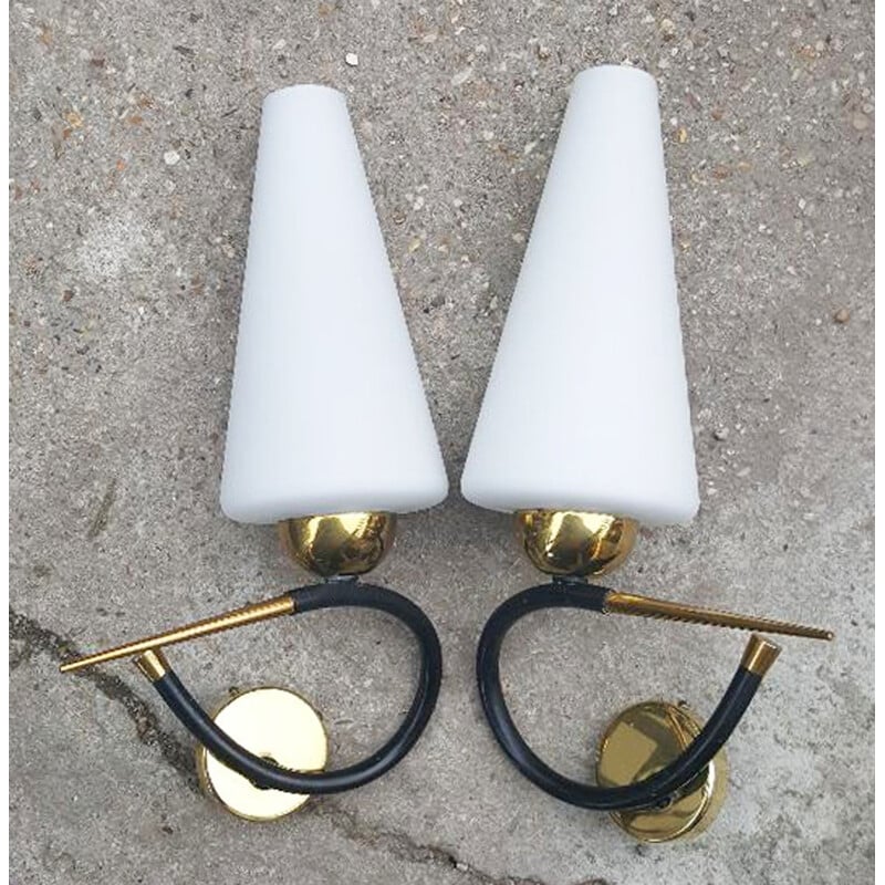 Set of 2 vintage wall lamps in brass for Lunel - 1950s