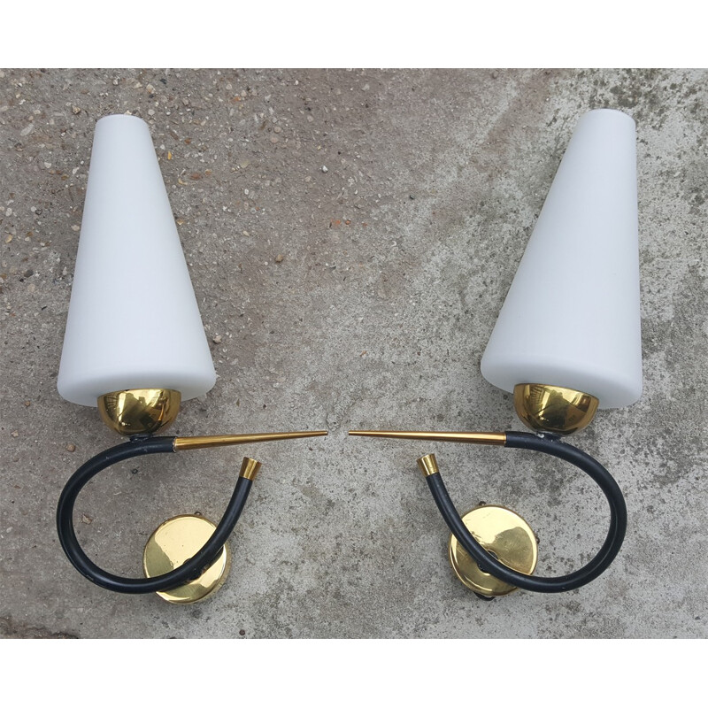 Set of 2 vintage wall lamps in brass for Lunel - 1950s
