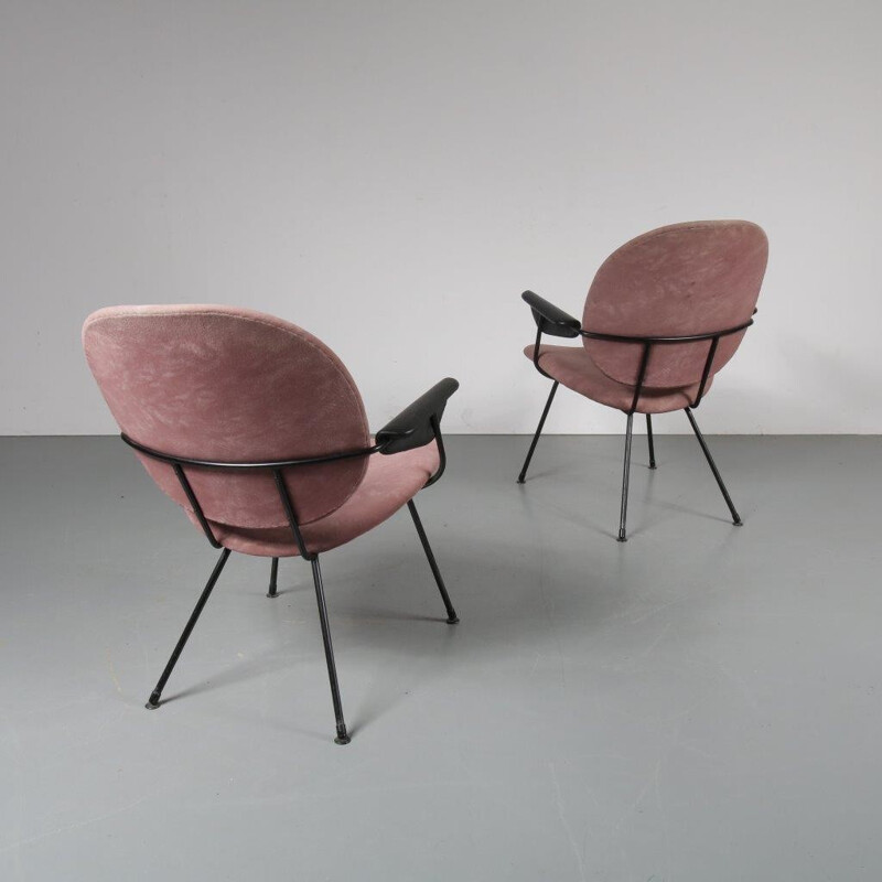 Set of 2 Dutch pink easy chairs - 1950s