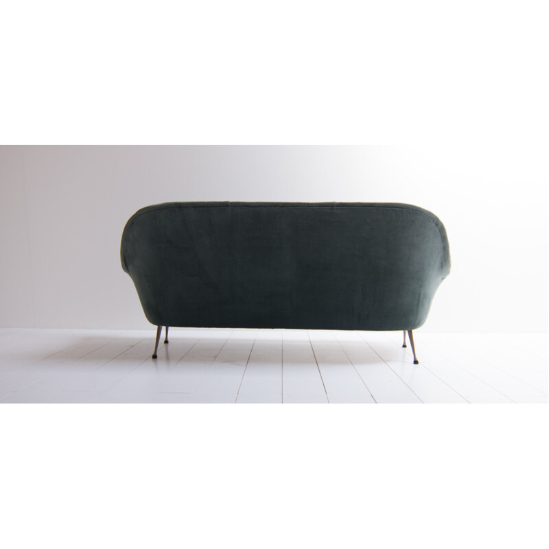Vintage italian sofa reupholstered in green velvet - 1960s