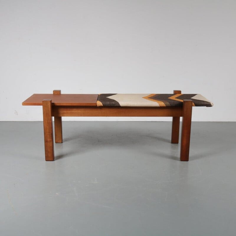 Vintage bench with integrated side table - 1960s 