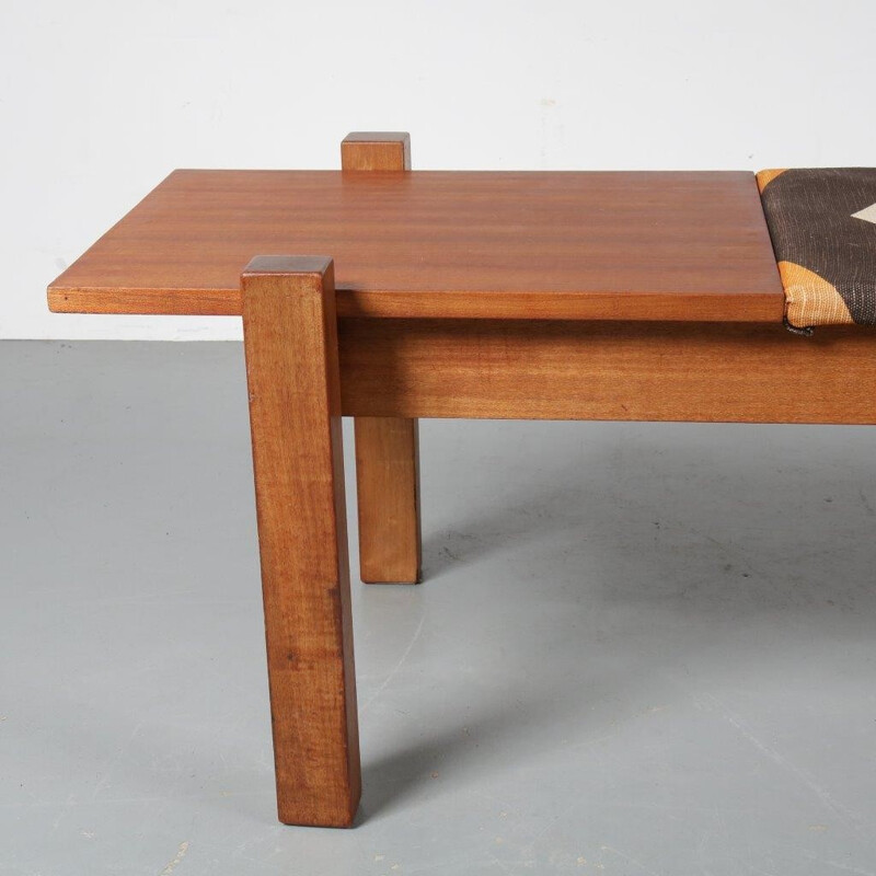Vintage bench with integrated side table - 1960s 