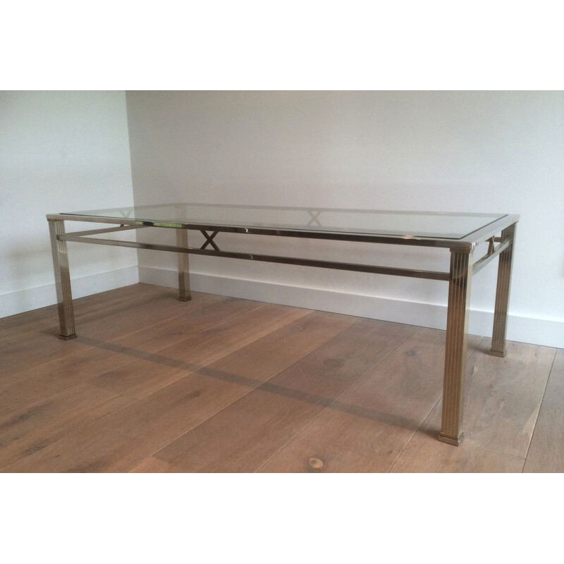 Vintage coffee table in chrome and brass - 1970s