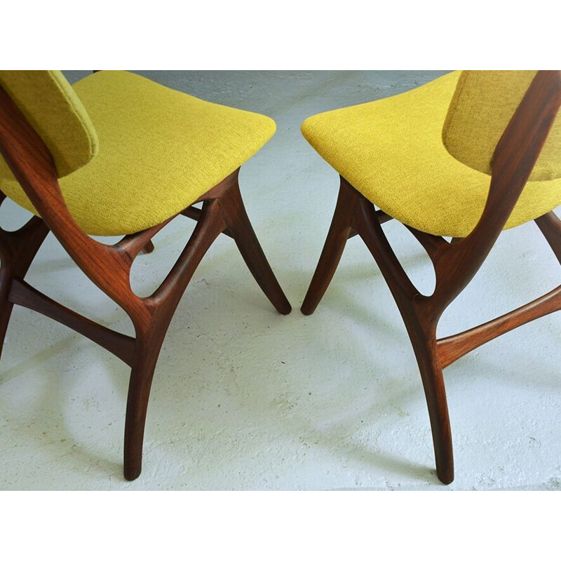 Suite de 3 Chaises à repas en teck en jaune - 1950