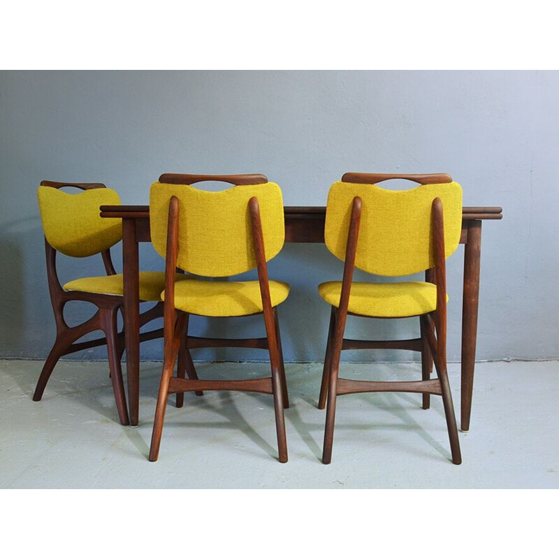 Suite de 3 Chaises à repas en teck en jaune - 1950