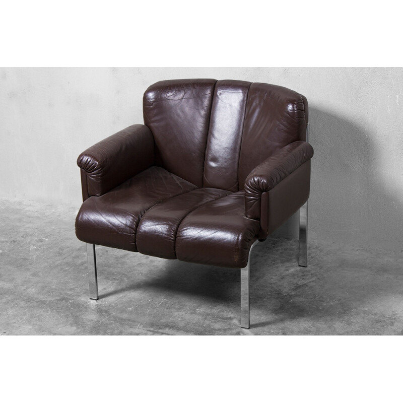 Eurochair en Cuir Marron Foncé par Girsberger - 1970