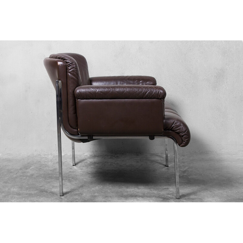 Dark Brown Leather Eurochair by Girsberger - 1970s