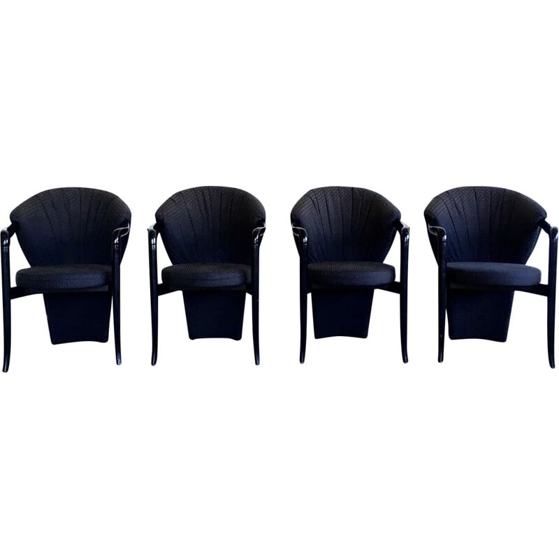 Ensemble de 4 fauteuils vintage noirs de Pietro Constantini, 1980
