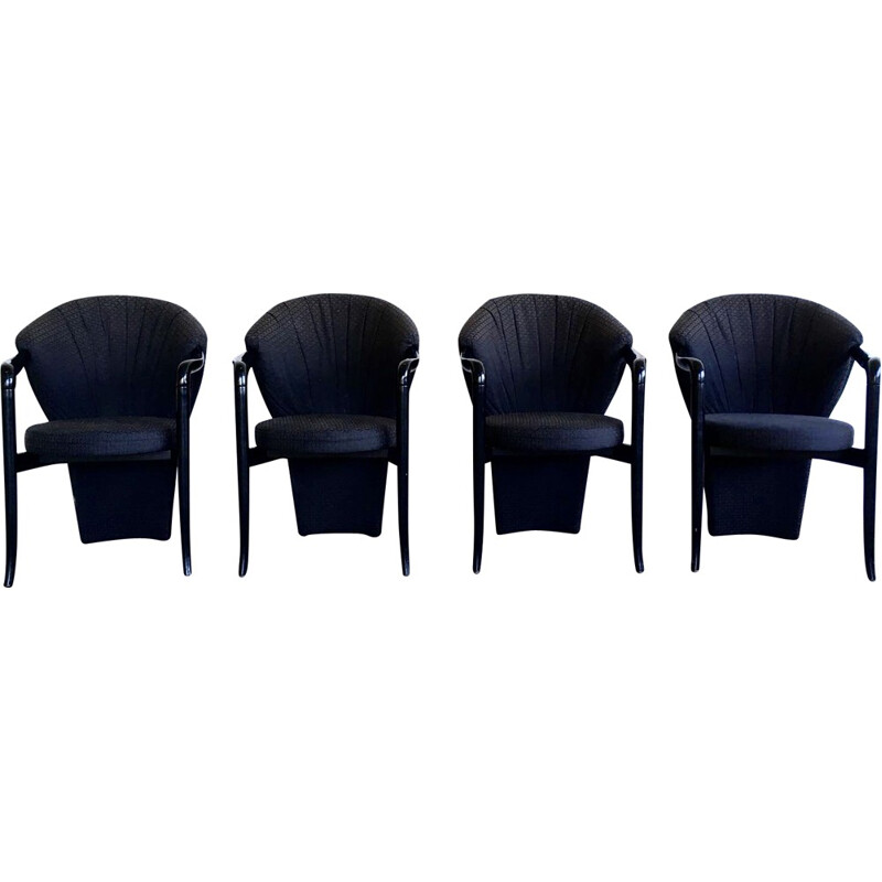 Set aus 4 schwarzen Vintage-Sesseln von Pietro Constantini, 1980