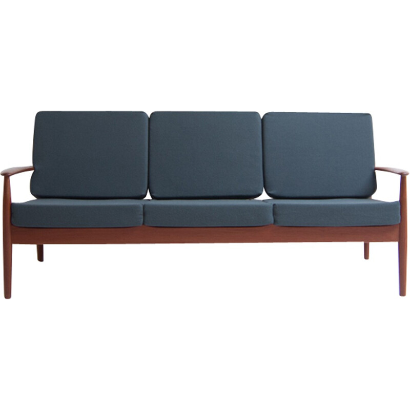 Vintage blue 3-seater sofa by Grete Jalk - 1960s