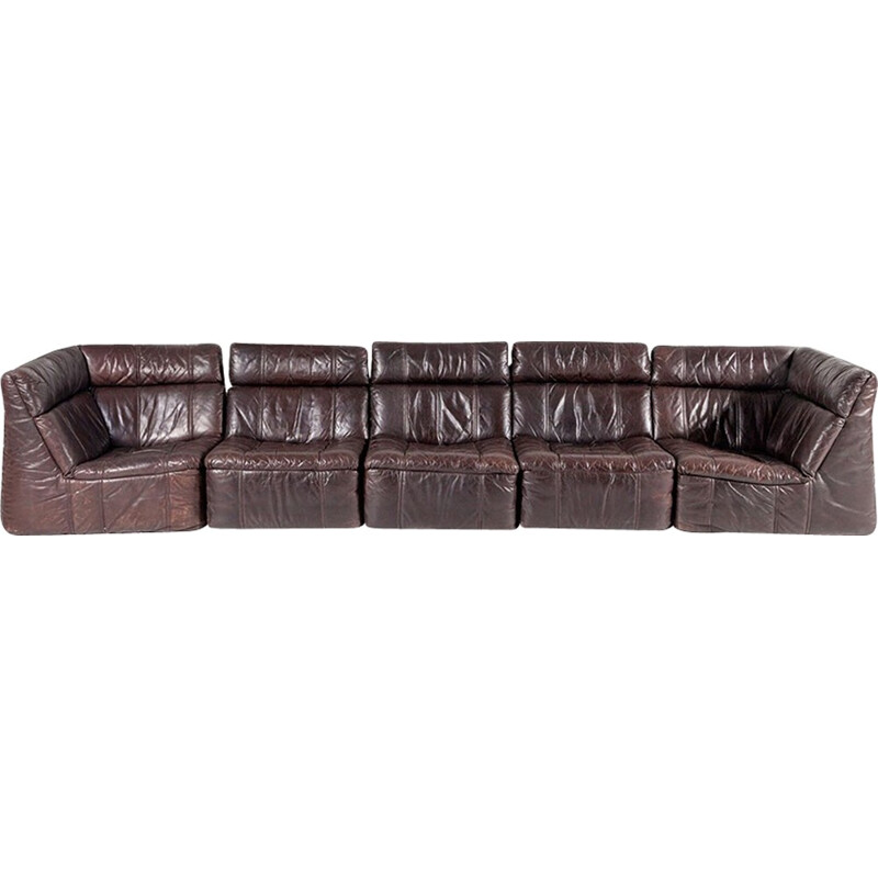 Vintage modular sofa in leather by Rolf Benz - 1970s