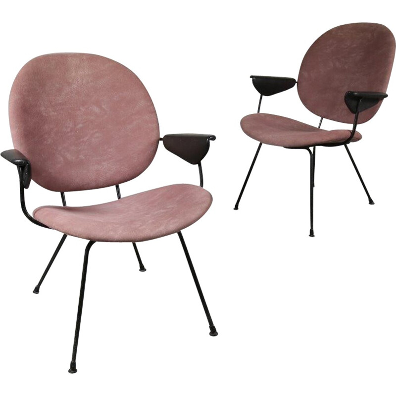 Set of 2 Dutch pink easy chairs - 1950s