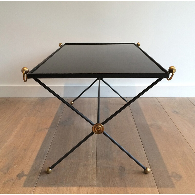 Coffee table in black opalin glass and metal - 1950s
