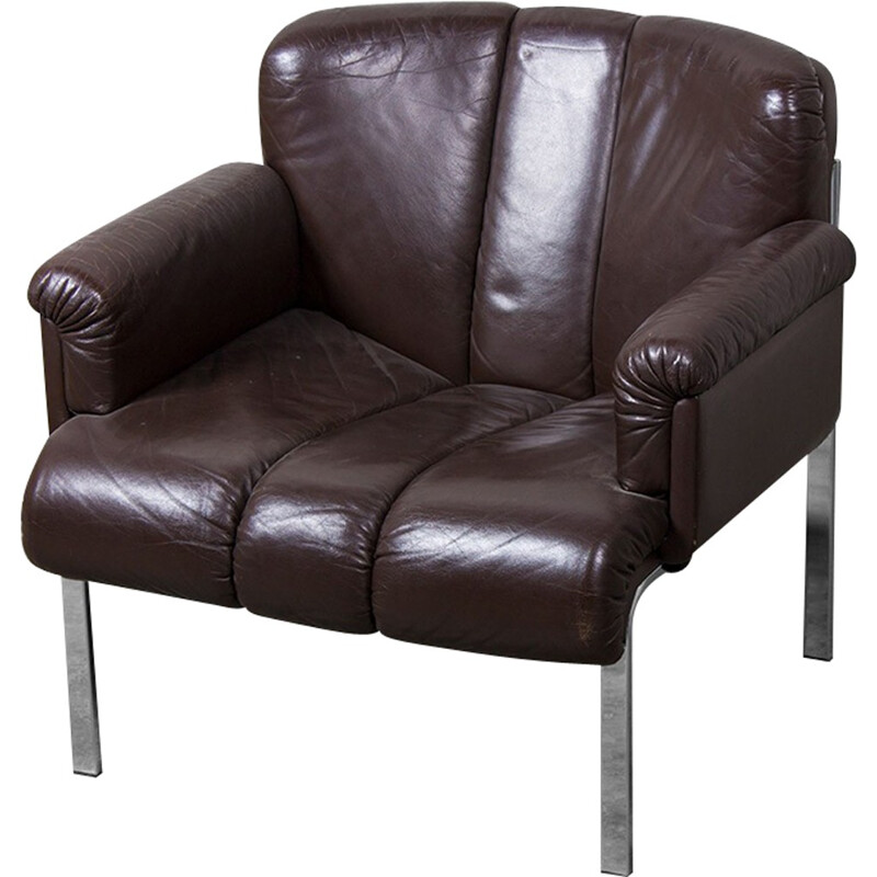 Eurochair en Cuir Marron Foncé par Girsberger - 1970