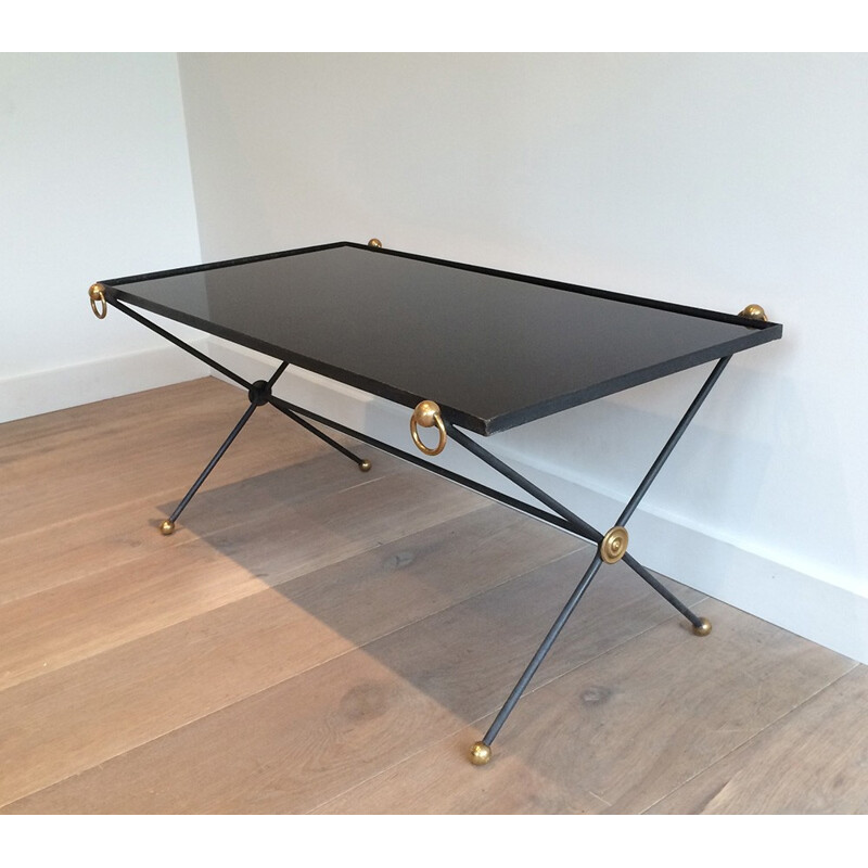 Coffee table in black opalin glass and metal - 1950s