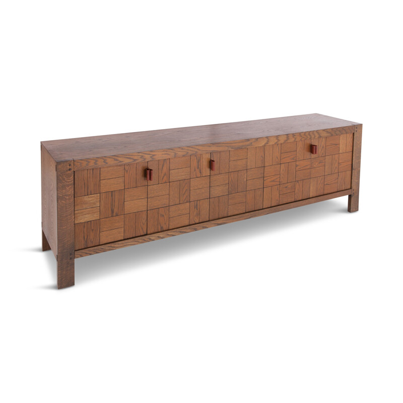 Vintage brutalist sideboard in stained oak - 1970s