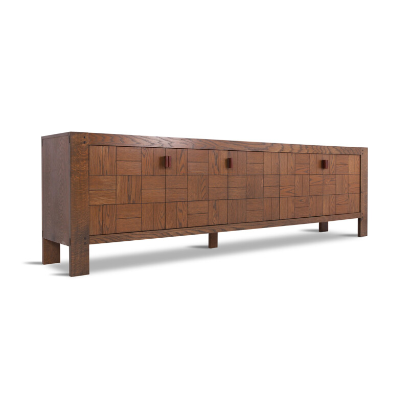 Vintage brutalist sideboard in stained oak - 1970s