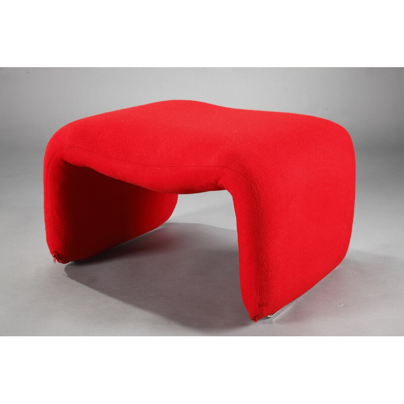 Vintage Ottoman "Djinn" red by Olivier Mourgue for Airborne - 1960s