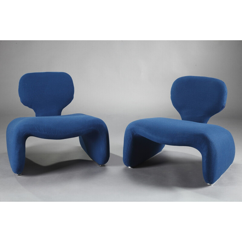 Set of 2 blue "Djinne" easy chairs by Olivier Mourgue for Airborne - 1960s