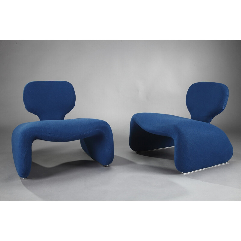 Set of 2 blue "Djinne" easy chairs by Olivier Mourgue for Airborne - 1960s