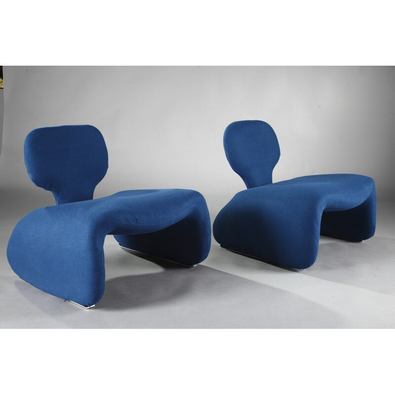 Set of 2 blue "Djinne" easy chairs by Olivier Mourgue for Airborne - 1960s