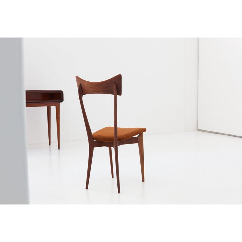 Vintage set of 6 Italian dining chairs in leather and mahogany by Ico Parisi - 1950s